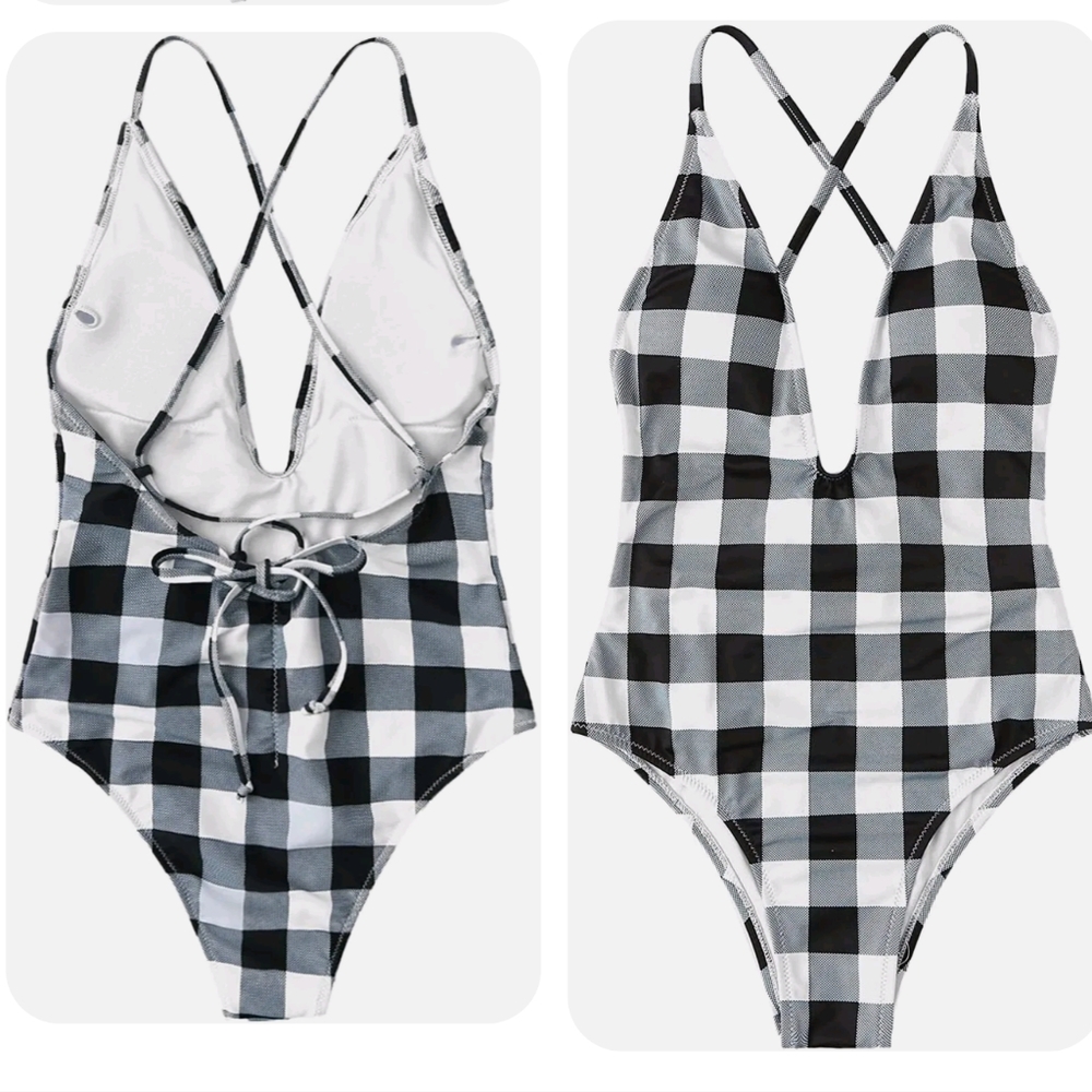 Plaid one piece bathing suit